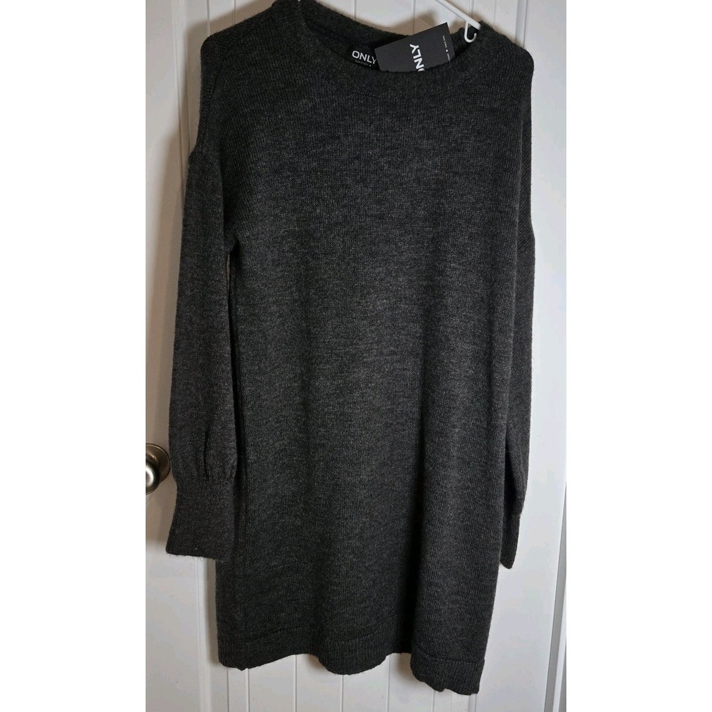 Only Our Story Gray Knit Sweater Dress Womens SZ L Long Baloon Sleeve NEW